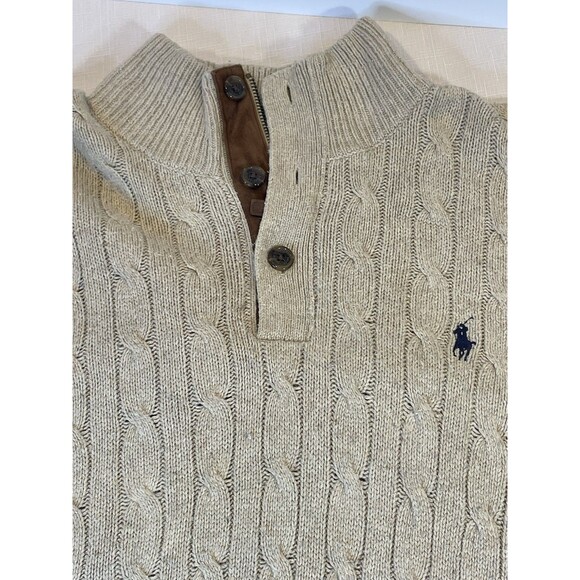 Polo Ralph Lauren Tussah Silk Sweater Men’s Large Ribbed Cableknit Tan Brown VTG - Picture 3 of 15